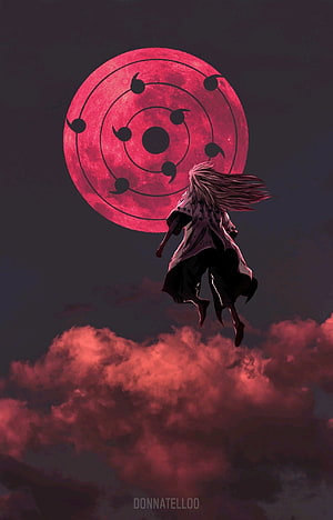 Muzan Kibutsuji Floating Before a Crimson Moon With Concentric Rings HD phone wallpaper