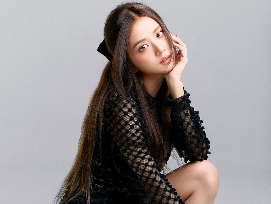Jisoo from Blackpink in a black mesh dress with long hair and a bow accessory HD wallpaper
