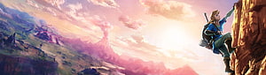 Legend of Zelda Breath of the Wild Link Climbing Cliff at Sunset HD wallpaper