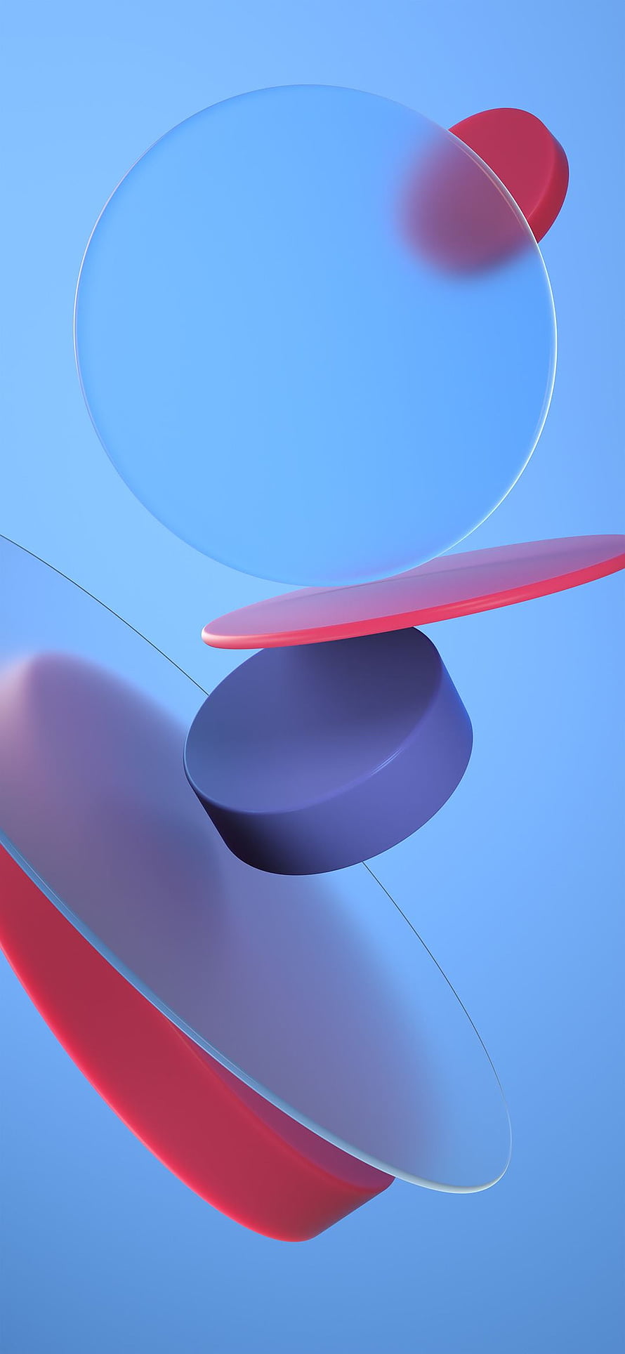 Abstract 3D Geometric Shapes with Glass and Red Accents on Blue Background HD phone wallpaper
