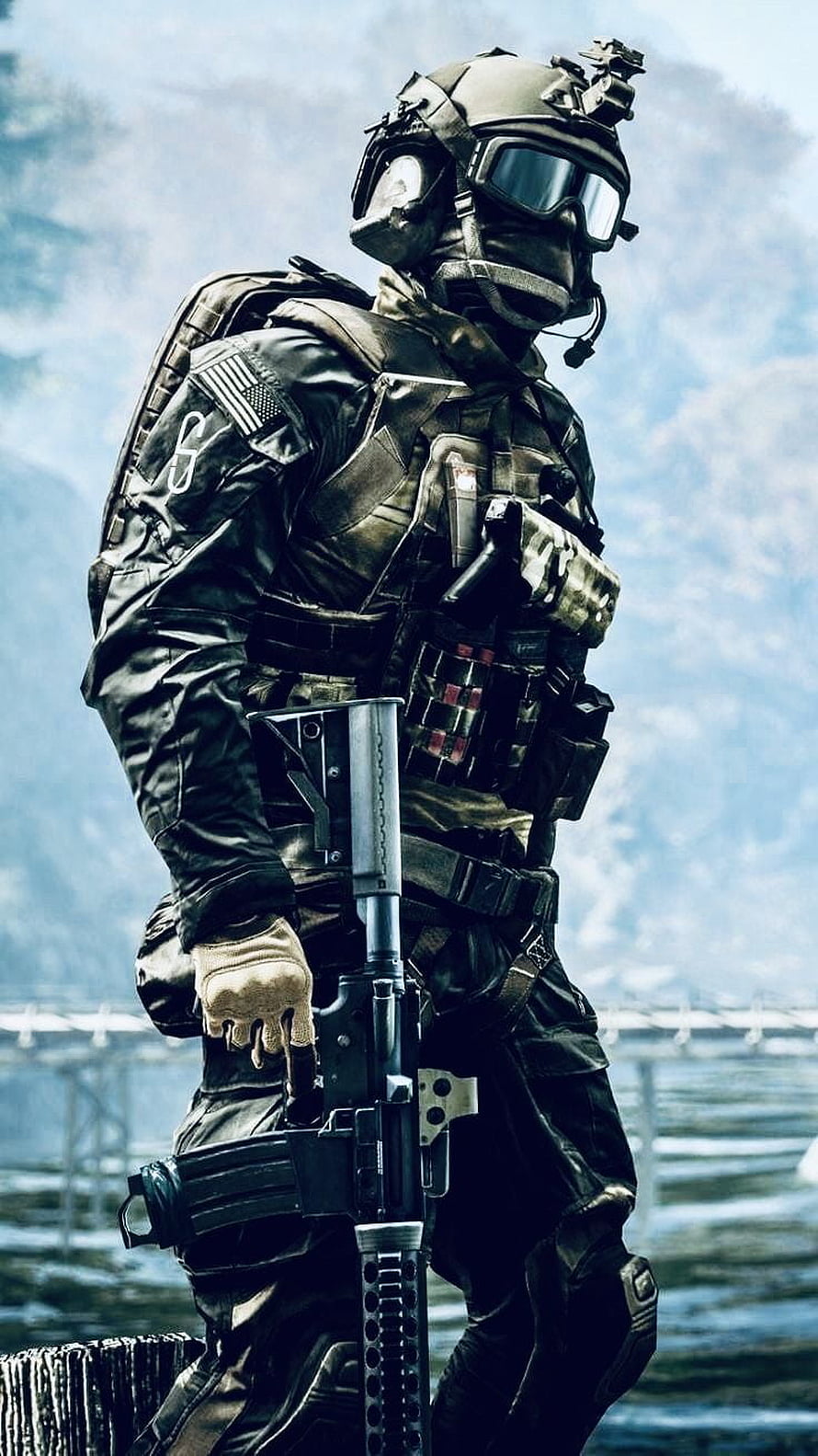Tactical Soldier in Full Combat Gear Holding Assault Rifle HD phone wallpaper