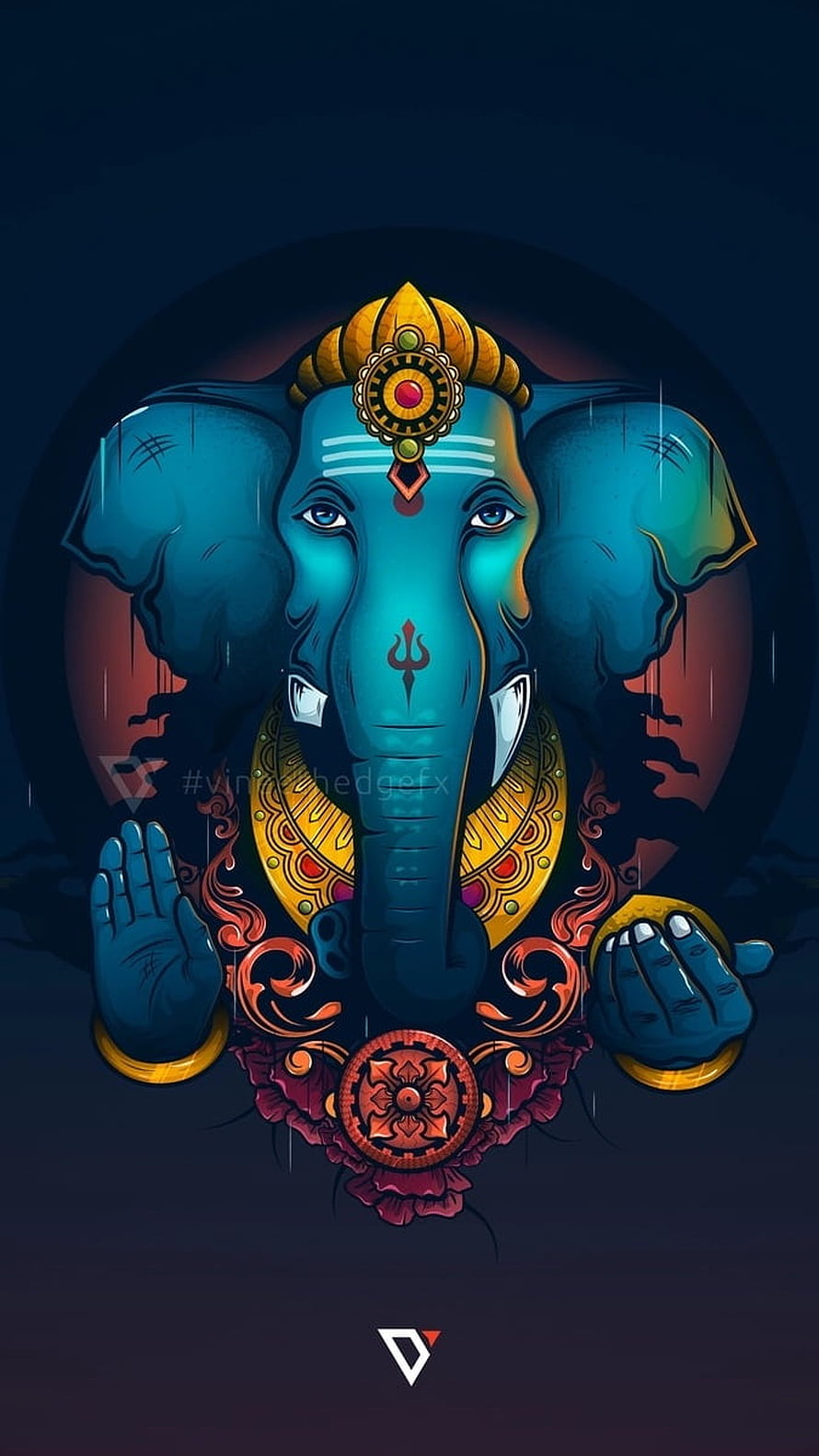 Blue Lord Ganesha Digital Art with Golden Crown and Trishul Symbol HD phone wallpaper