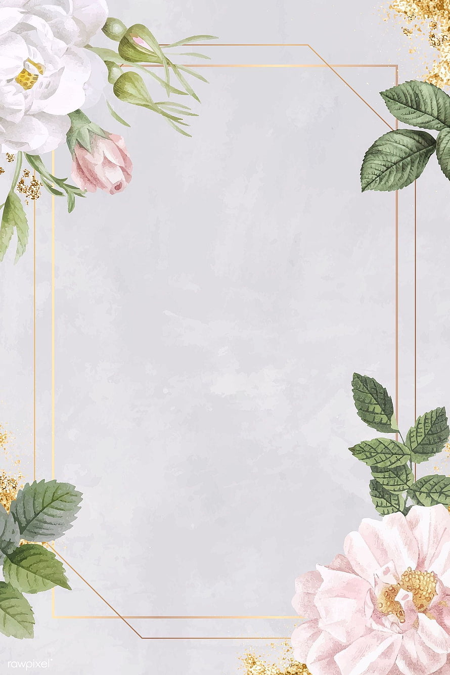 Elegant Watercolor Floral Border with Gold Accents and Green Leaves HD phone wallpaper