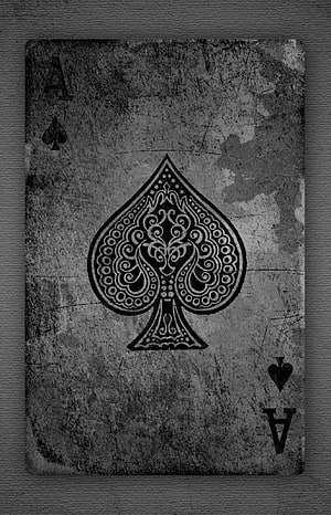 Vintage Grunge Ace of Spades Playing Card with Ornate Black and White Design HD phone wallpaper
