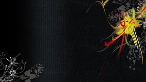 Elegant Black Floral Abstract Wallpaper with Vibrant Red and Yellow Accents HD wallpaper