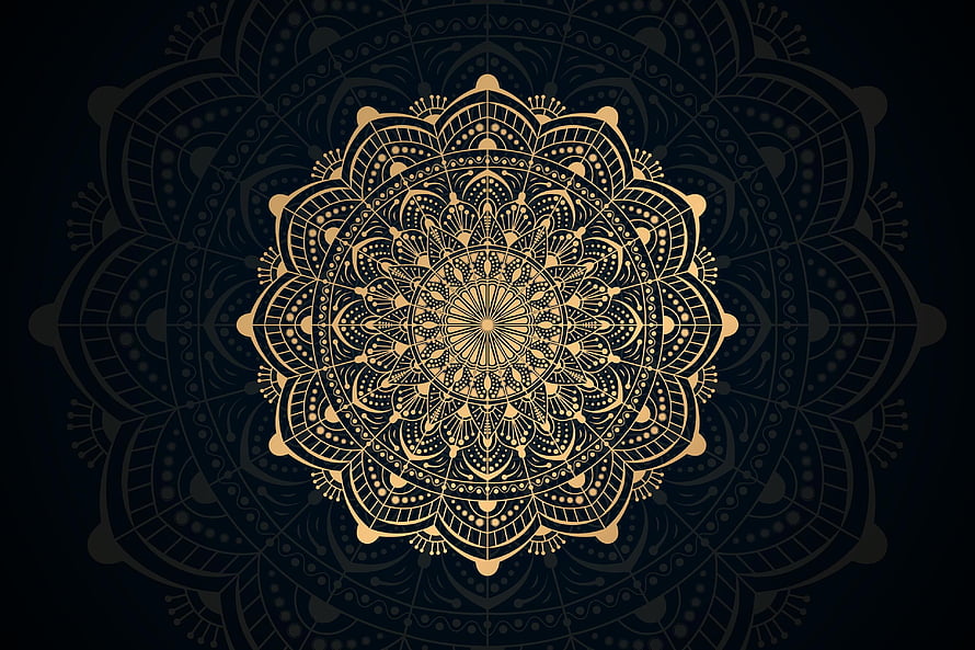 Intricate Gold Mandala Pattern on Dark Blue Background, Gold lace mandala design on dark mandala background 1101257 Vector Art at Vecteezy, Mandala Dark HD wallpaper