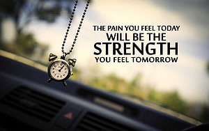 Vintage Alarm Clock Necklace Hanging in Car with Motivational Quote HD wallpaper