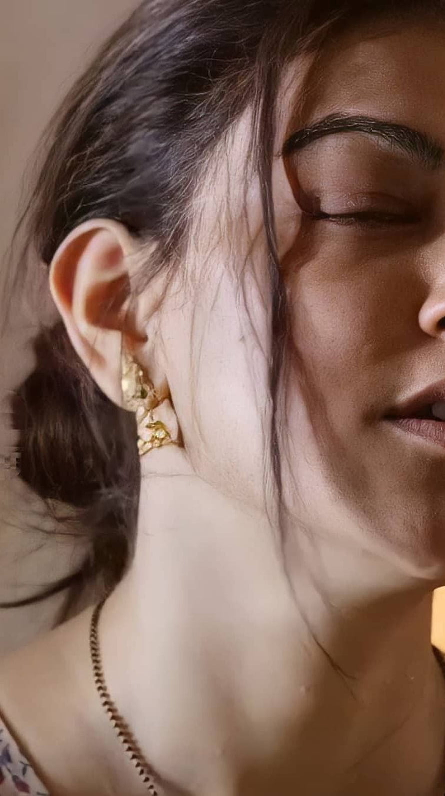 Kajal Agarwal Close-Up Portrait With Gold Earring And Soft Lighting HD phone wallpaper