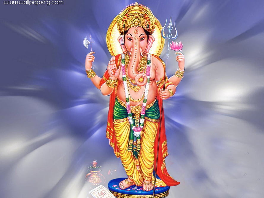Lord Ganesha Hindu Deity Illustration With Trishul And Lotus HD wallpaper