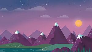 Purple Mountain Landscape Vector Illustration With Lake And Sunset HD wallpaper