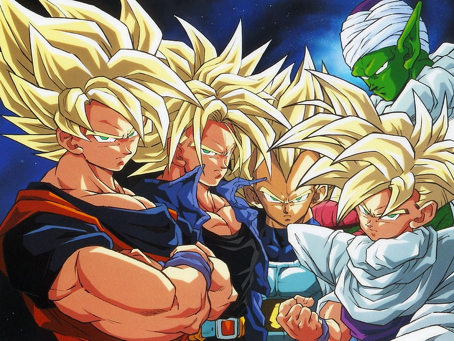 Dragon Ball Z Super Saiyan Warriors and Piccolo Grouped in Dynamic Anime Illustration HD wallpaper
