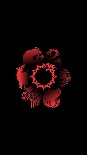 The Seven Deadly Sins Emblem with Zodiac Animals in Red and Black HD phone wallpaper