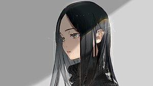 Anime Girl With Long Black Hair And Golden Eyes In Soft Light HD wallpaper