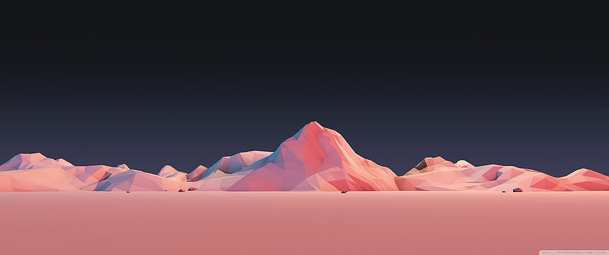 Minimalist Low Poly Mountain Range in Soft Pink and Blue Tones Against a Dark Sky HD wallpaper
