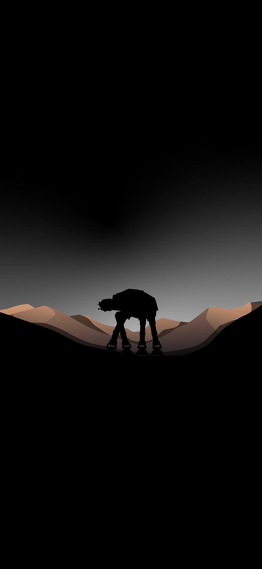 Silhouette of an AT-AT Walker in a Desert Landscape HD phone wallpaper