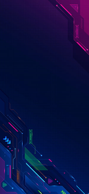 Futuristic Cyberpunk Technology Interface Background With Neon Circuit Lines HD phone wallpaper