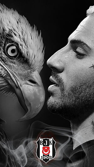 Beşiktaş J.K. 1903 Eagle and Player Profile Black and White Artwork HD phone wallpaper
