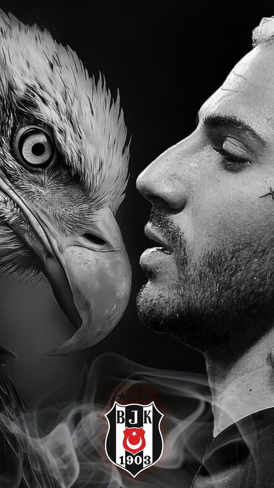 Beşiktaş J.K. 1903 Eagle and Player Profile Black and White Artwork HD phone wallpaper