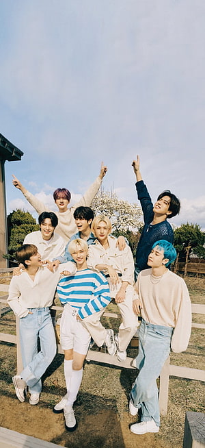 Stray Kids Group Photo in Casual Spring Outfits Outdoors HD phone wallpaper