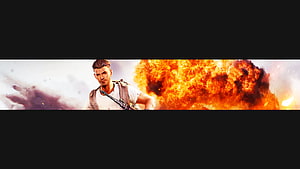 Soldier with Rifle Standing Before Massive Explosion in Cinematic Action Scene HD wallpaper