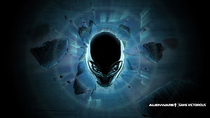 Alienware Alien Head Breaking Through Concrete Wall With Blue Glow HD wallpaper