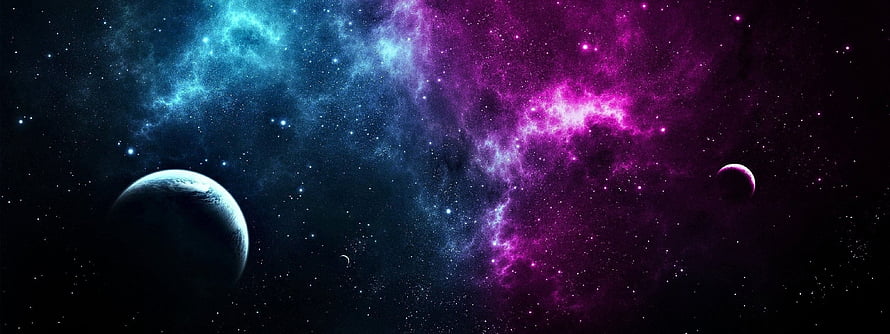 Vibrant Purple and Blue Nebula Space Background with Planets HD wallpaper