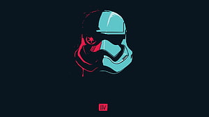Minimalist Star Wars Stormtrooper Helmet Illustration in Cyan and Red HD wallpaper