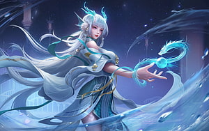 Ethereal Fantasy Woman Channeling Water Dragon Magic in Flowing White Robes, Fantasy Girl, Water, Asian, Artwork, Dragon, Girl HD wallpaper