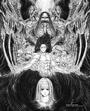 Ymir Fritz and Founding Titan in Dark Monochrome Illustration HD phone wallpaper