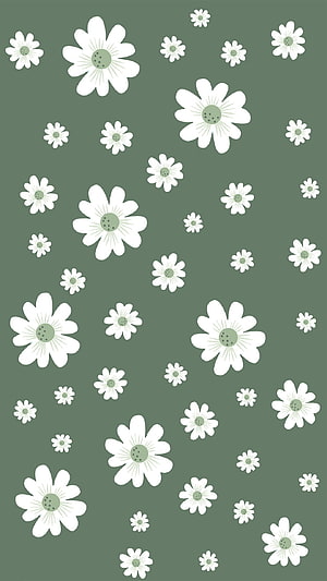 Minimalist White Daisy Floral Pattern on Sage Green Background HD phone wallpaper