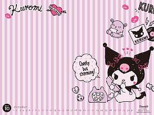 Cute Kuromi Sanrio Character Wallpaper with Pink Stripes and Hearts HD wallpaper