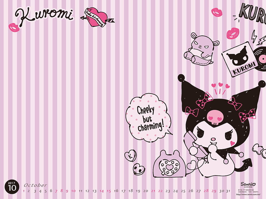Cute Kuromi Sanrio Character Wallpaper with Pink Stripes and Hearts HD wallpaper