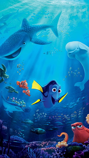 Finding Dory Underwater Scene with Dory, Nemo, and Marine Life HD phone wallpaper