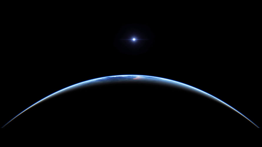 Earth Horizon From Space With Bright Star In The Black Void HD wallpaper