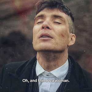 Tommy Shelby from Peaky Blinders with eyes closed and a quote overlay HD phone wallpaper