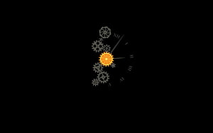 Steampunk Clock Gears with Orange Center on Black Background HD wallpaper