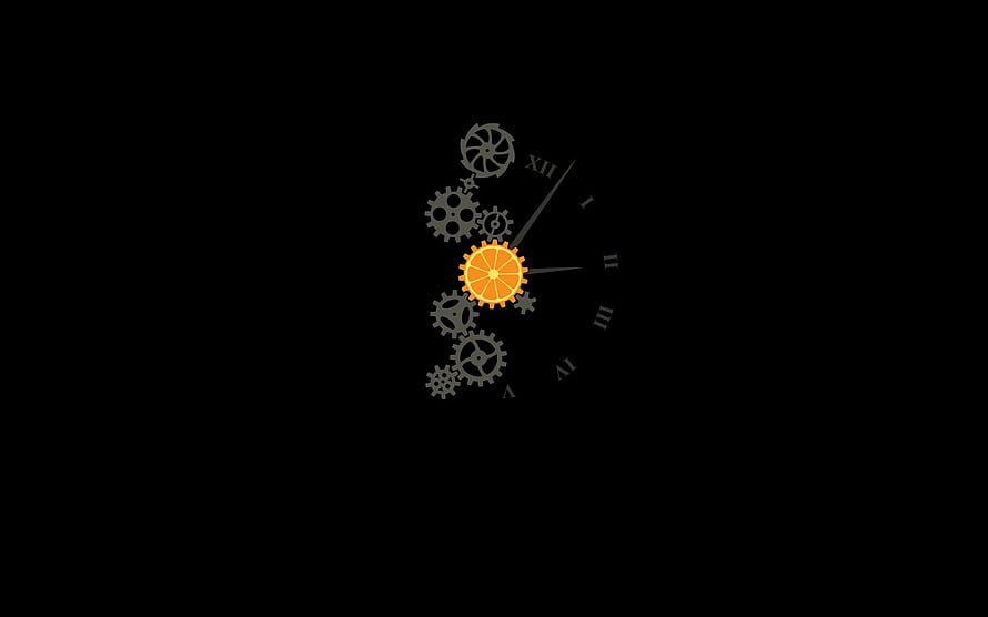 Steampunk Clock Gears with Orange Center on Black Background HD wallpaper