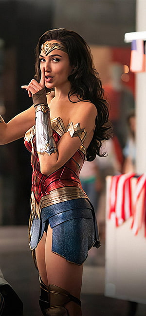 Gal Gadot as Wonder Woman in Iconic Red and Gold Armor with Finger to Lips Gesture, Best Gal gadot 11, Wonder Woman Gal Gadot HD phone wallpaper