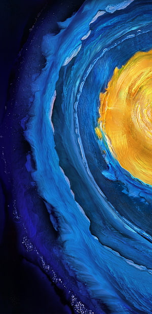 Vibrant Blue and Gold Fluid Art Abstract Swirl Wallpaper HD phone wallpaper