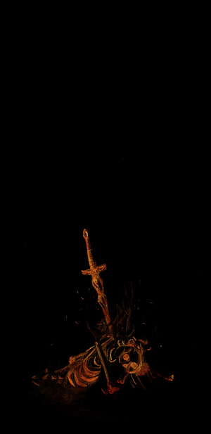 Dark Souls Minimalist Sword and Skull Artwork on Black Background HD phone wallpaper