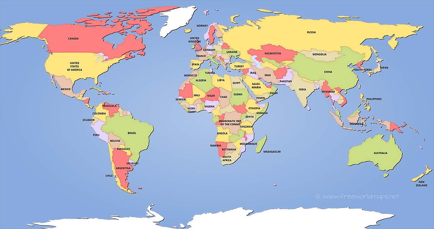 Colorful Political World Map With Labeled Countries And Continents HD wallpaper