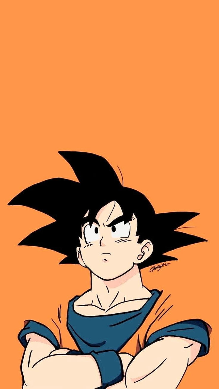 Goku from Dragon Ball GT with arms crossed in classic anime style on orange background HD phone wallpaper