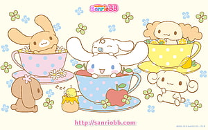 Cinnamoroll and Sanrio Friends Enjoying a Cute Tea Party in Polka Dot Cups HD wallpaper