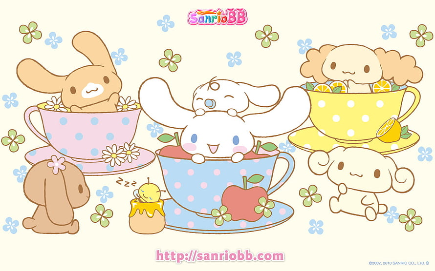 Cinnamoroll and Sanrio Friends Enjoying a Cute Tea Party in Polka Dot Cups HD wallpaper