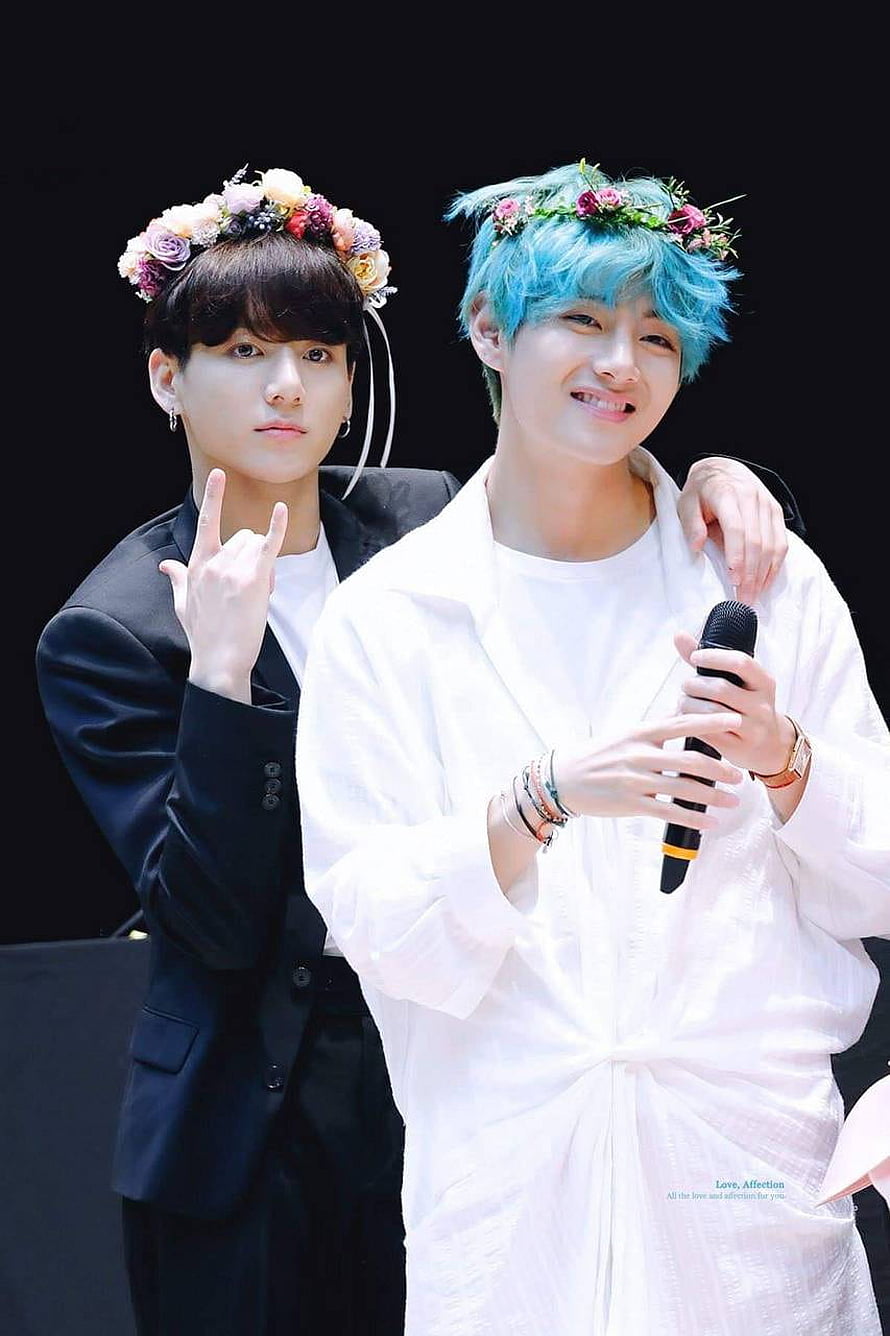 BTS V and Jungkook Wearing Floral Crowns at Fan Event HD phone wallpaper