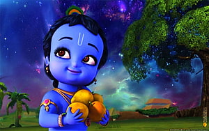Cute Baby Krishna Holding Mangoes Under Starry Night Sky, Little Krishna Full Size . Little, Cute Krishna HD wallpaper