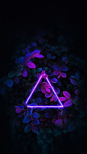 Neon Purple Triangle Lightning Bolt Over Dark Leaves HD phone wallpaper