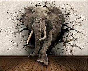 3D Elephant Breaking Through Cracked Wall Mural for Living Room or Bedroom HD wallpaper