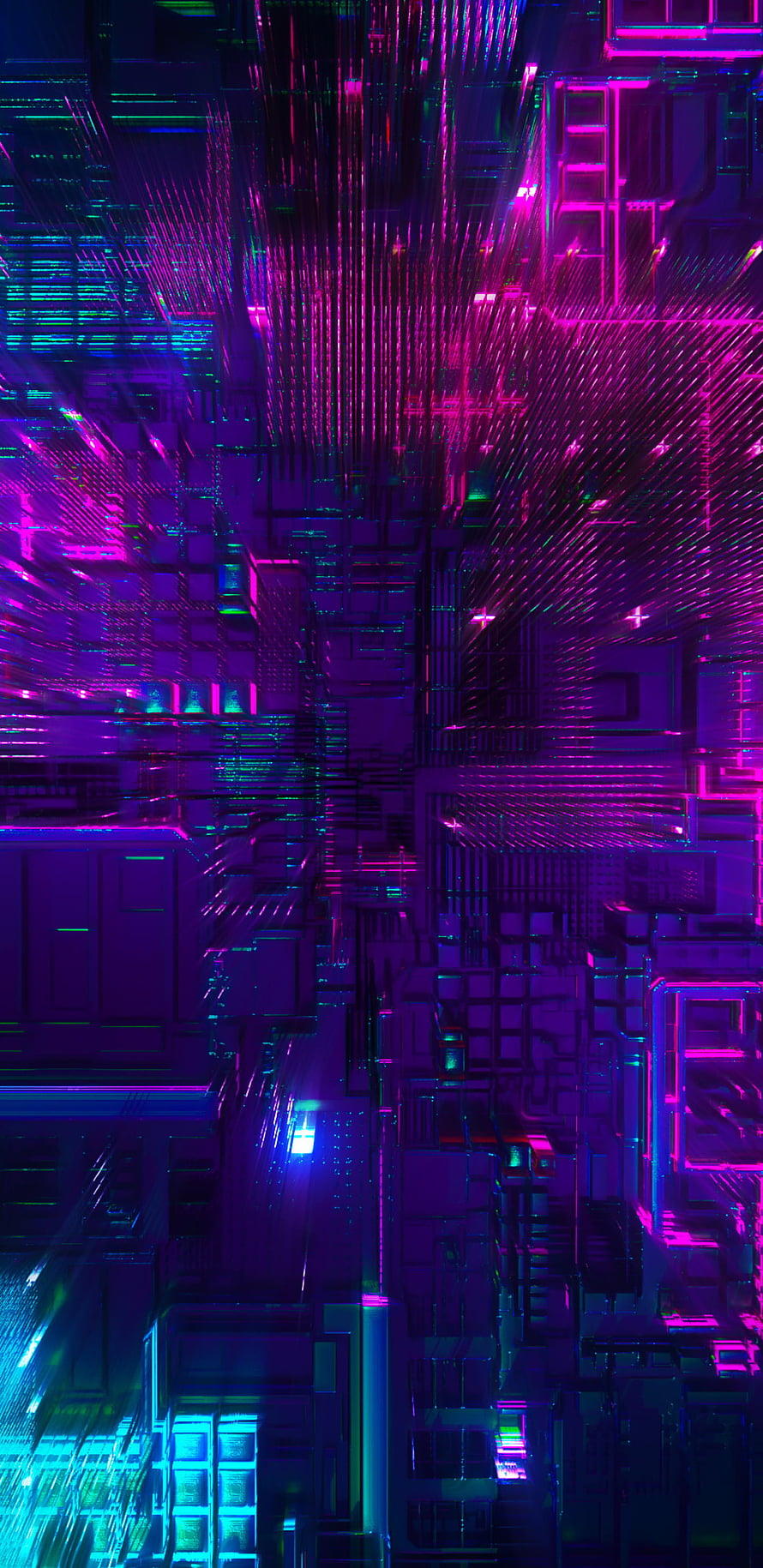 Cyberpunk Neon Cityscape with Glitch Art and Electric Purple Hues HD phone wallpaper