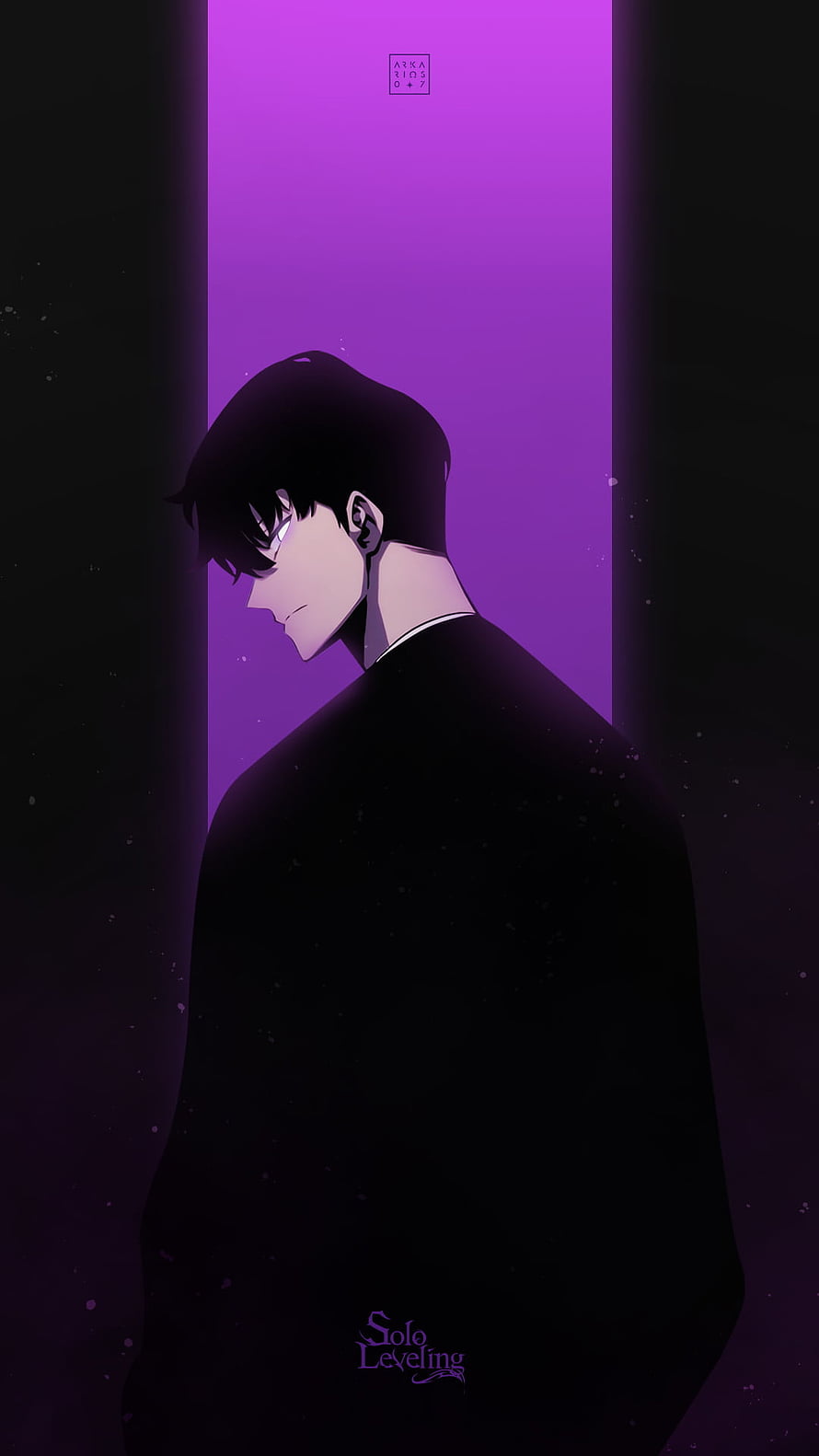 Sung Jinwoo from Solo Leveling in a moody purple silhouette portrait HD phone wallpaper